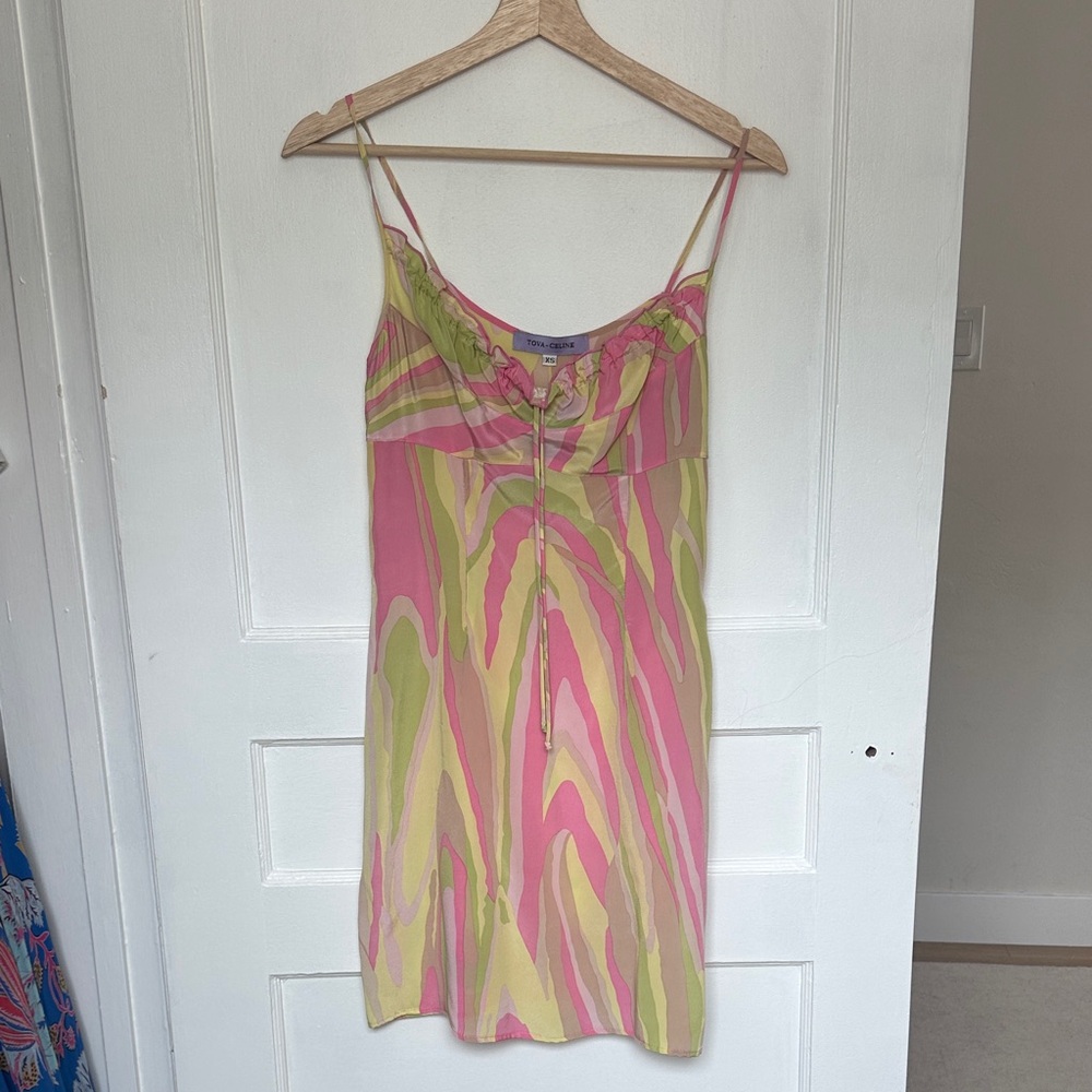 Tova-Celine Vintage Pink and Green Silk Dress